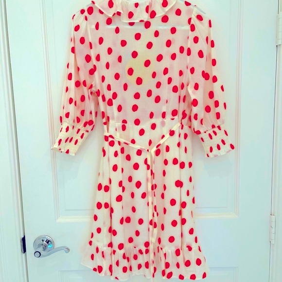 NWT, RIXO polka dot puff sleeve ruffle wrap dress - Picture 8 of 10